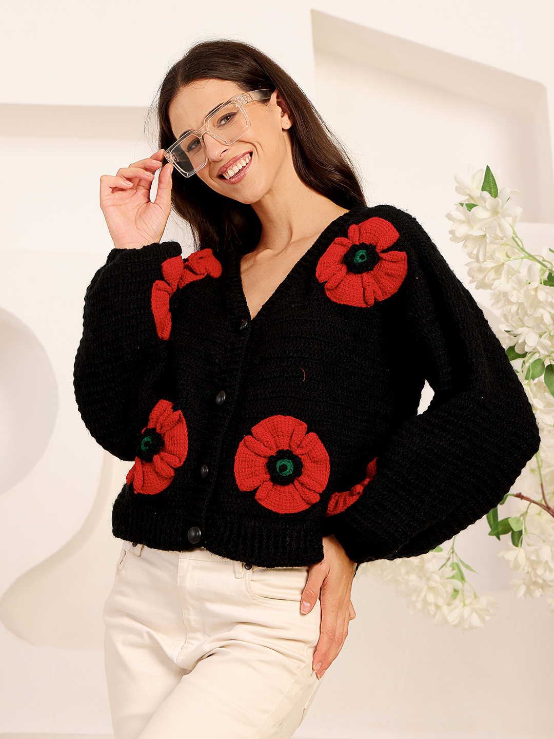 Velvery Floral Cardigan - Black