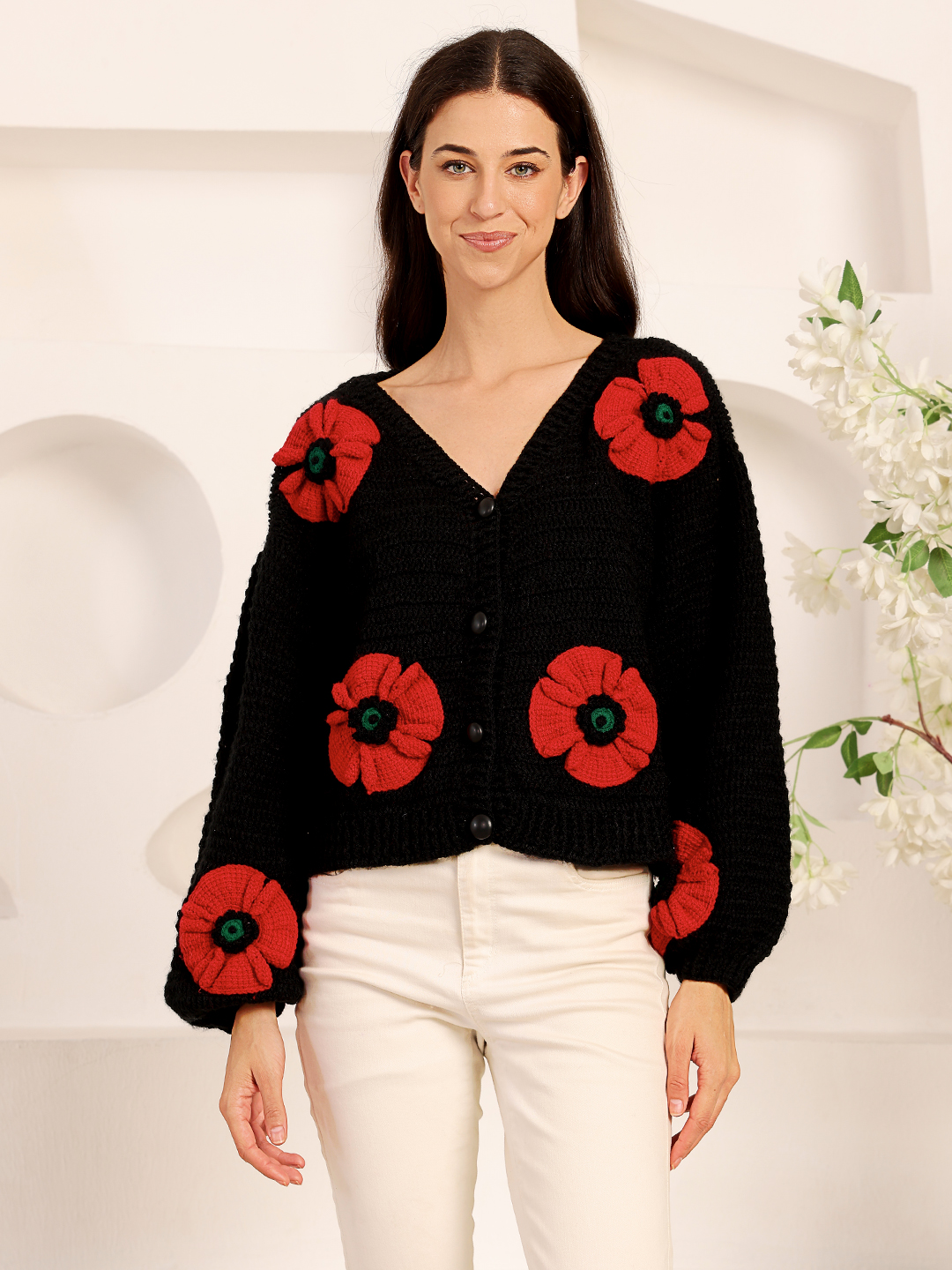 Velvery Floral Cardigan - Black