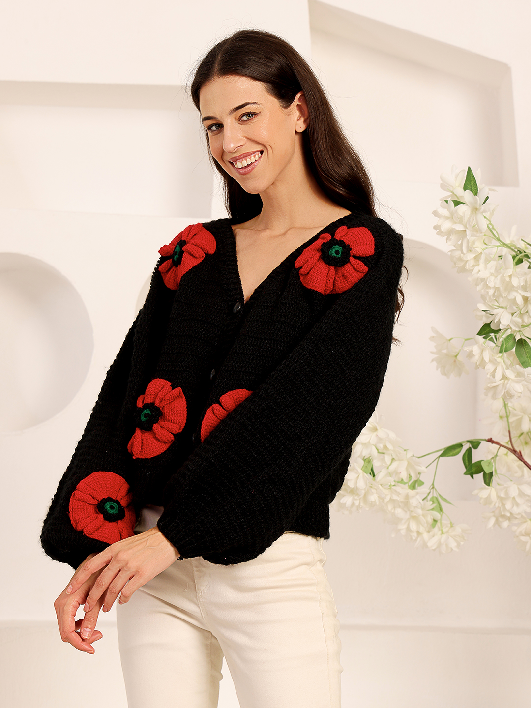 Velvery Floral Cardigan - Black