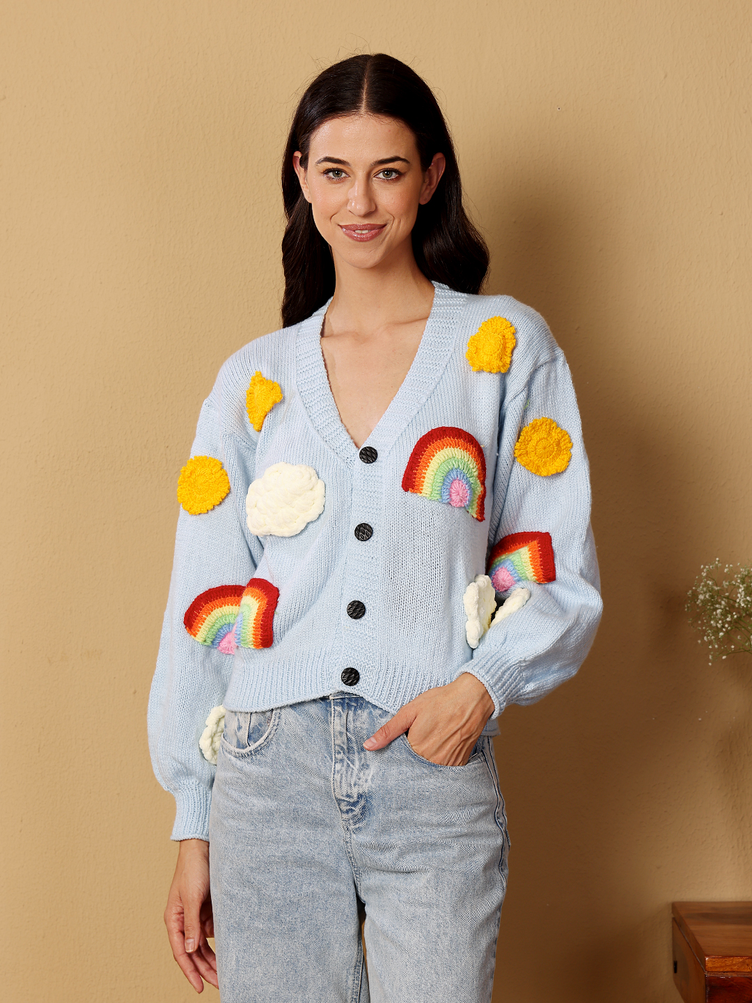 Velvery Applique Cardigan - Sky Blue