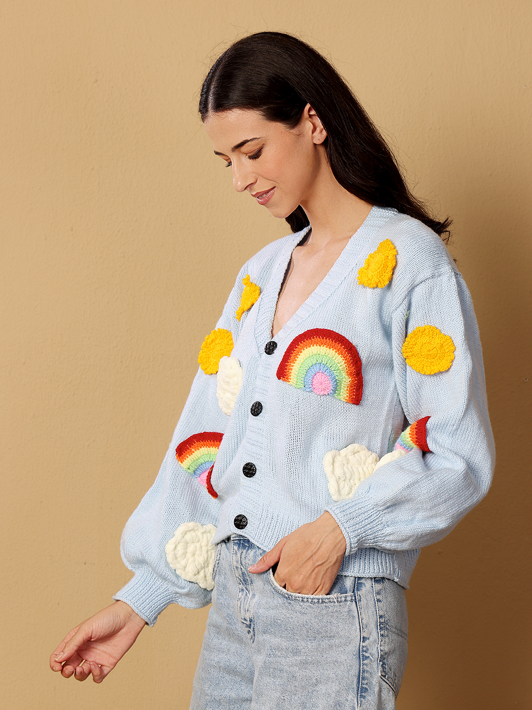 Velvery Applique Cardigan - Sky Blue