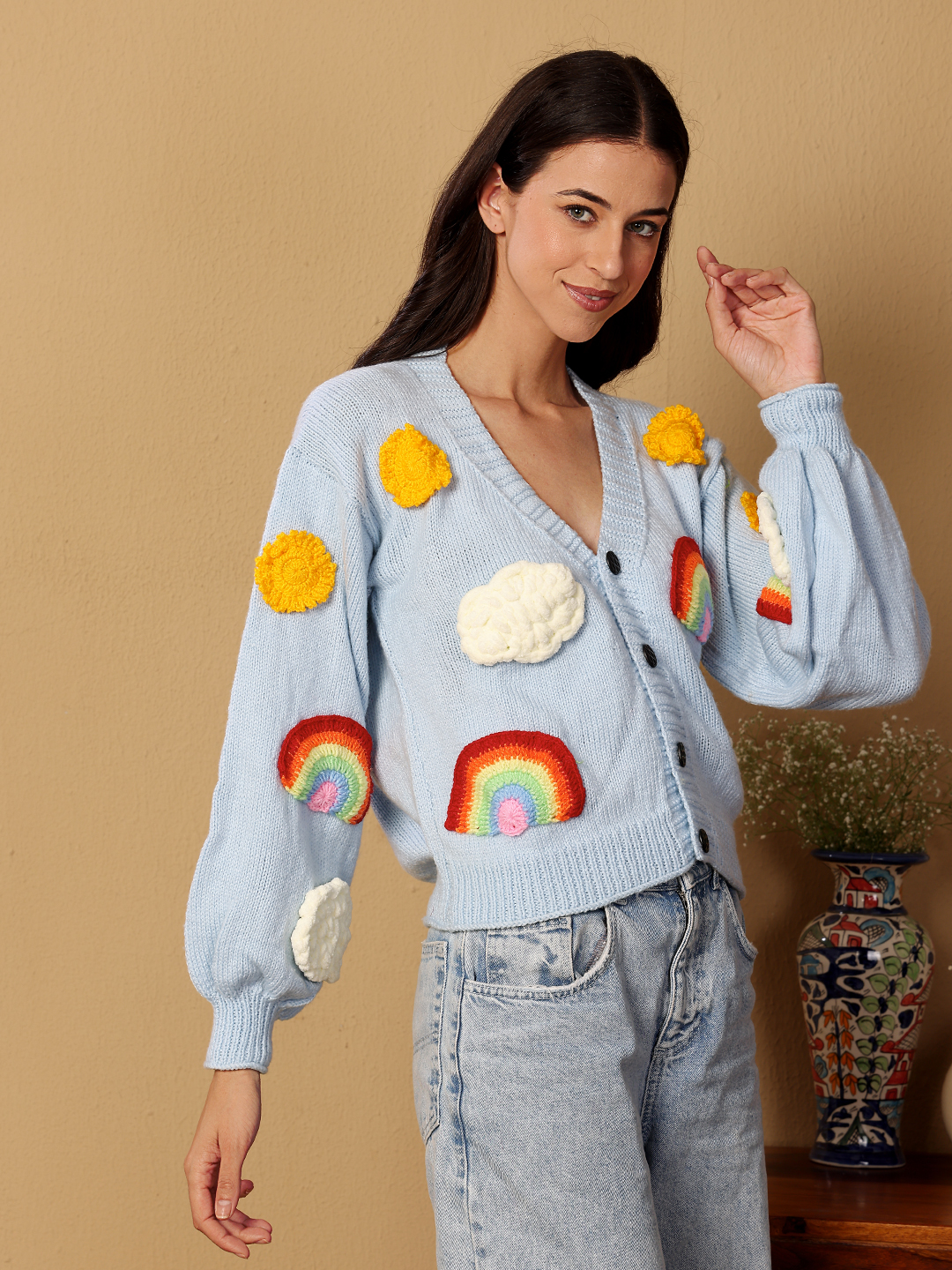 Velvery Applique Cardigan - Sky Blue