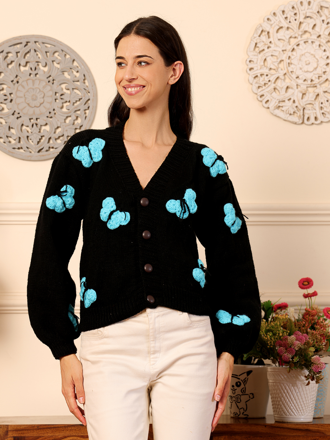 Velvery Butterfly Cardigan - Black