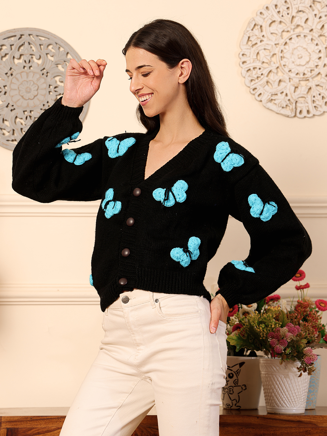Velvery Butterfly Cardigan - Black