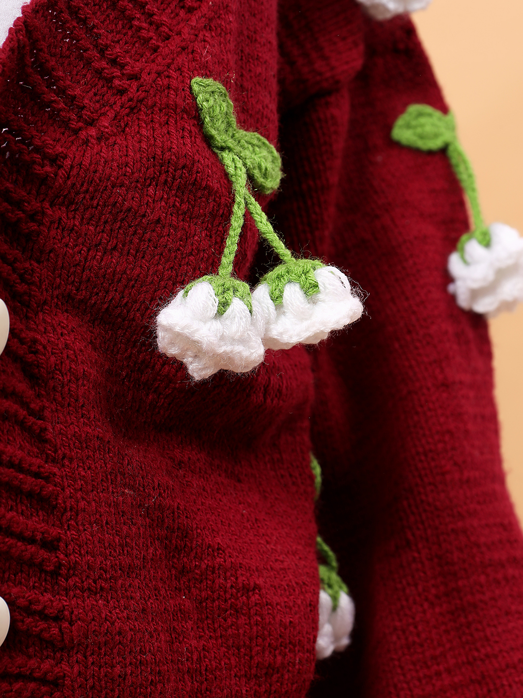 Velvery Floral Applique Cardigan - Maroon