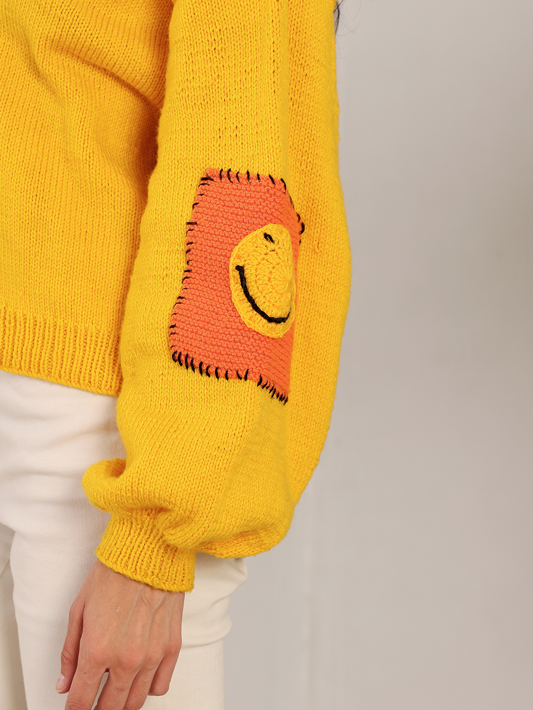 Chunky Smiley Face Cardigan - Yellow