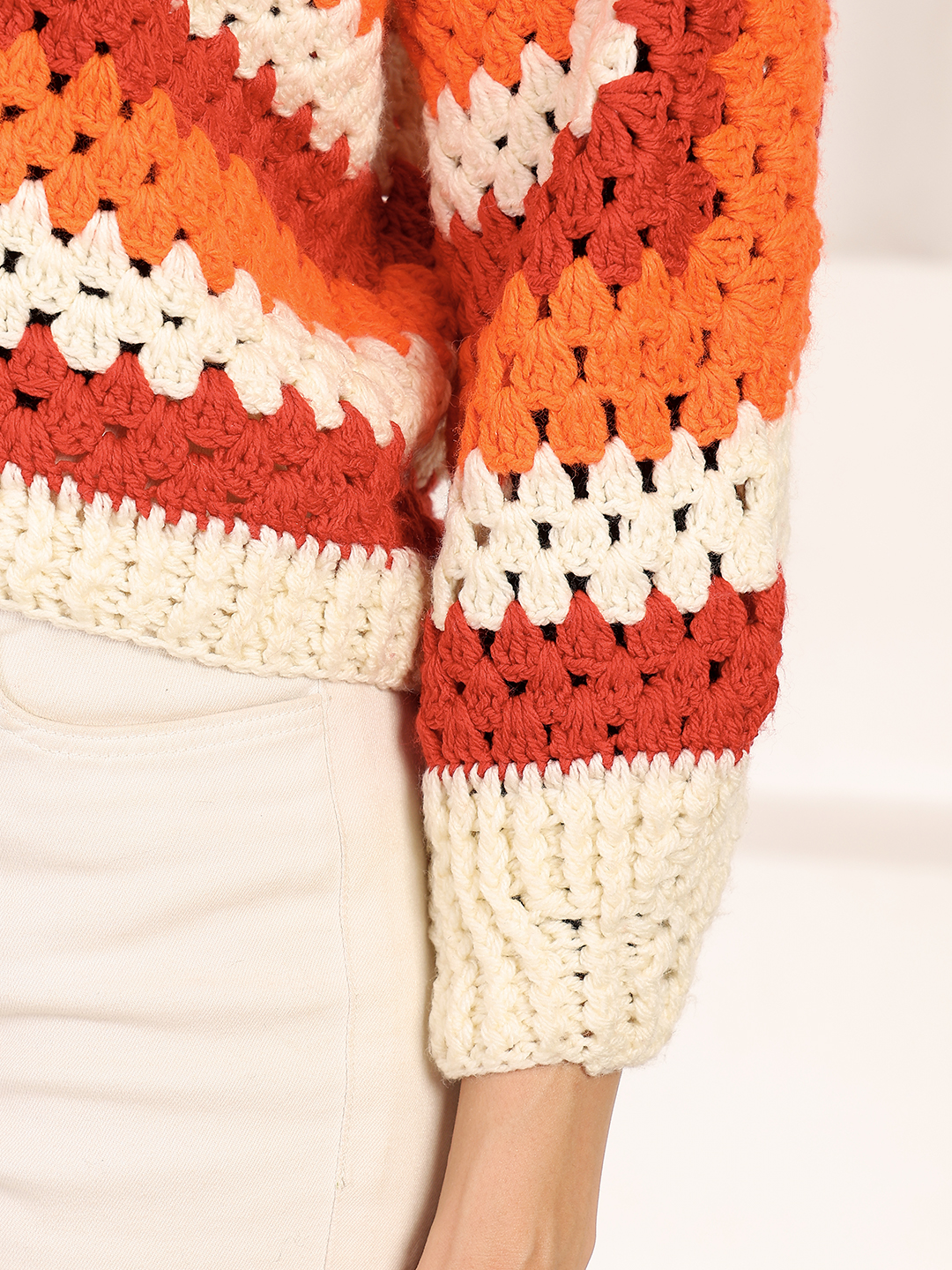 Hexagon Crochet Cardigan - Orange
