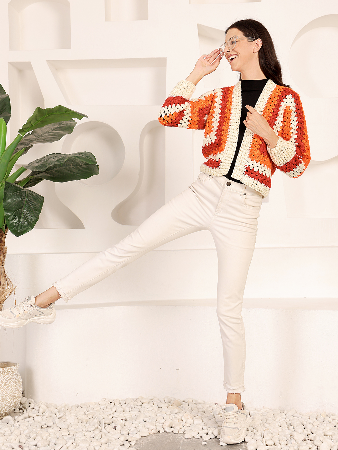 Hexagon Crochet Cardigan - Orange