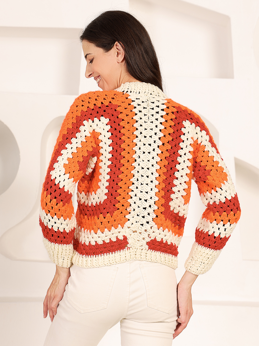 Hexagon Crochet Cardigan - Orange
