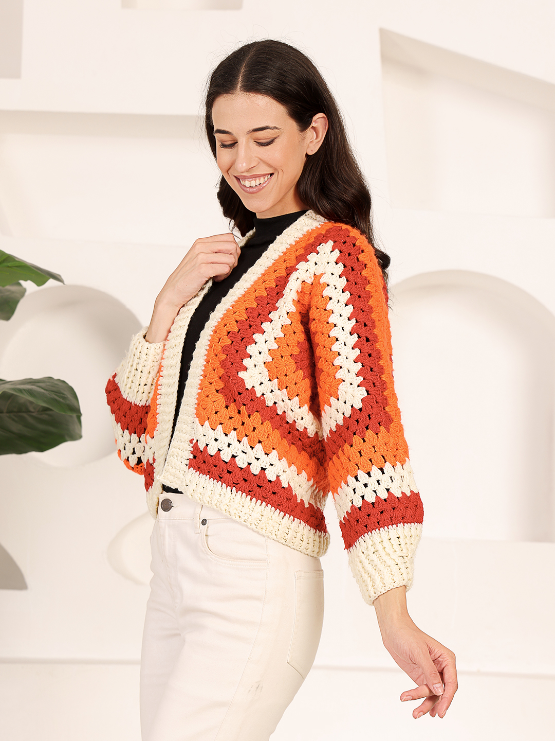 Hexagon Crochet Cardigan - Orange