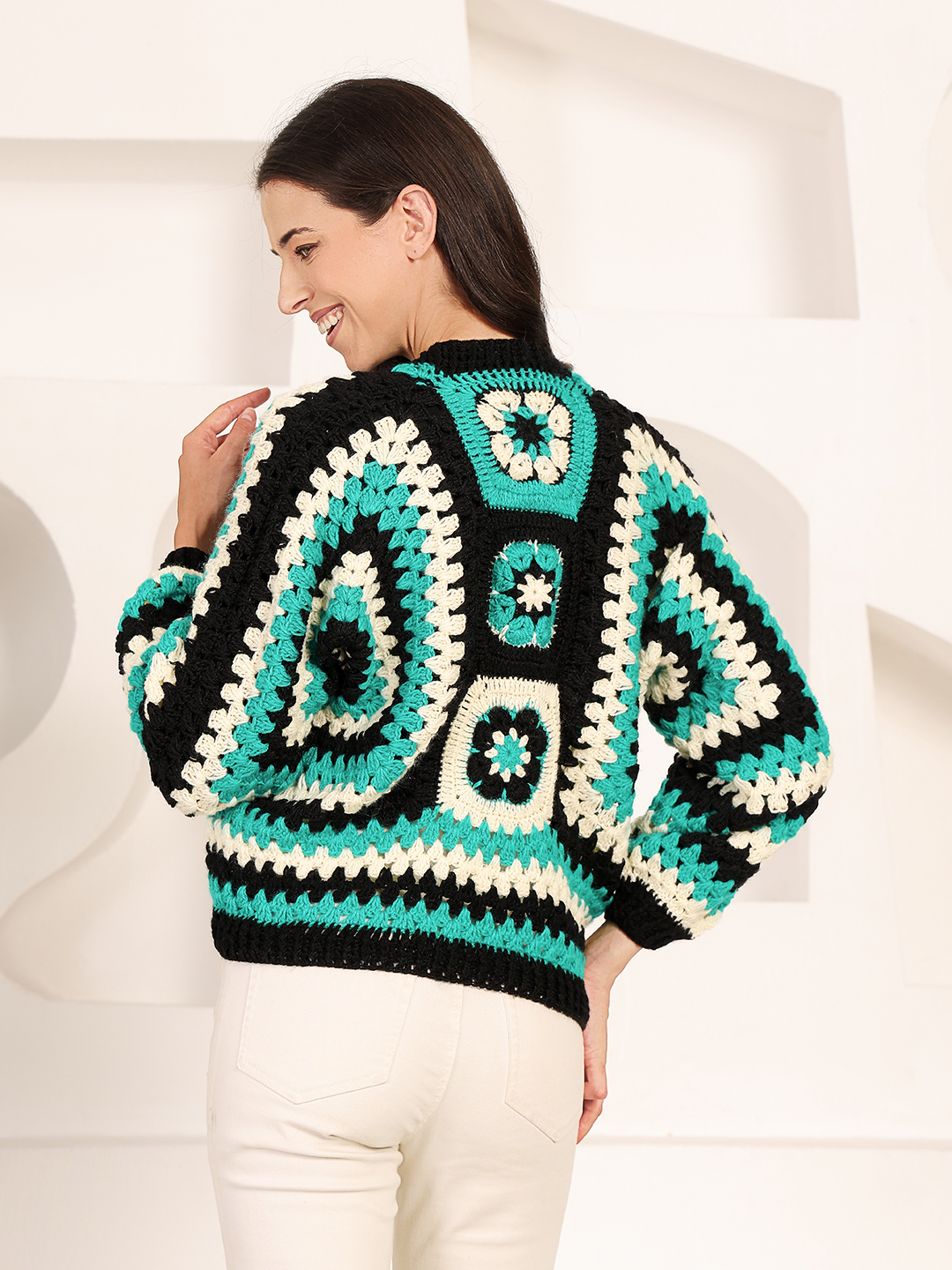 Hexagon Crochet Cardigan - Green