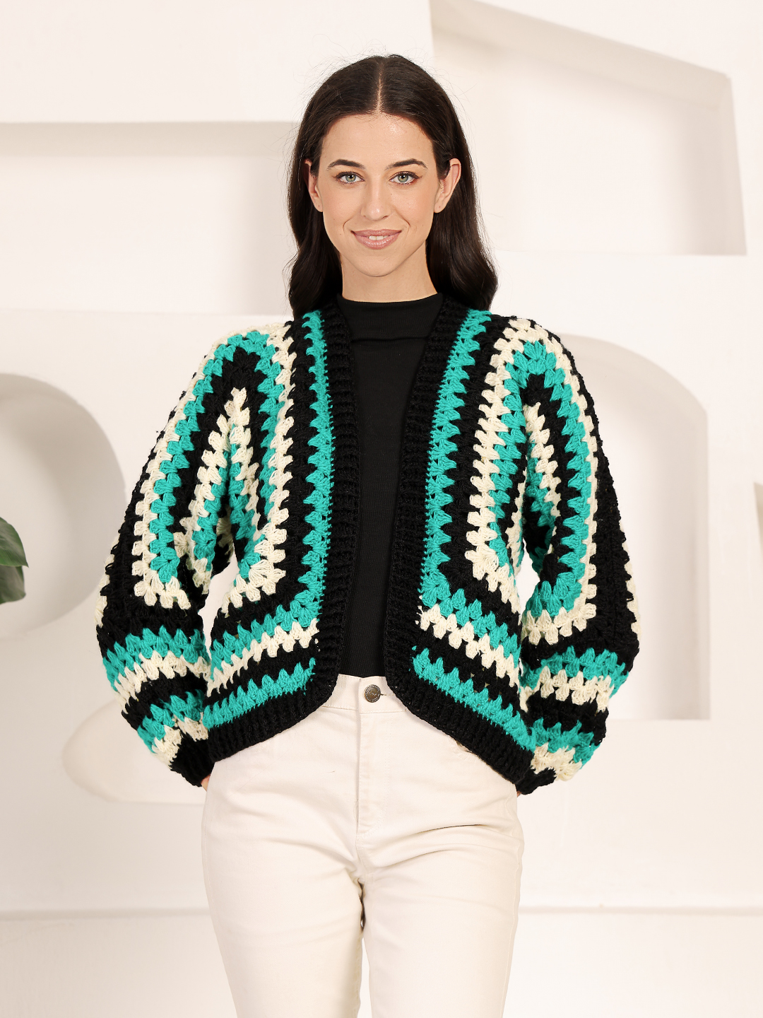 Hexagon Crochet Cardigan - Green