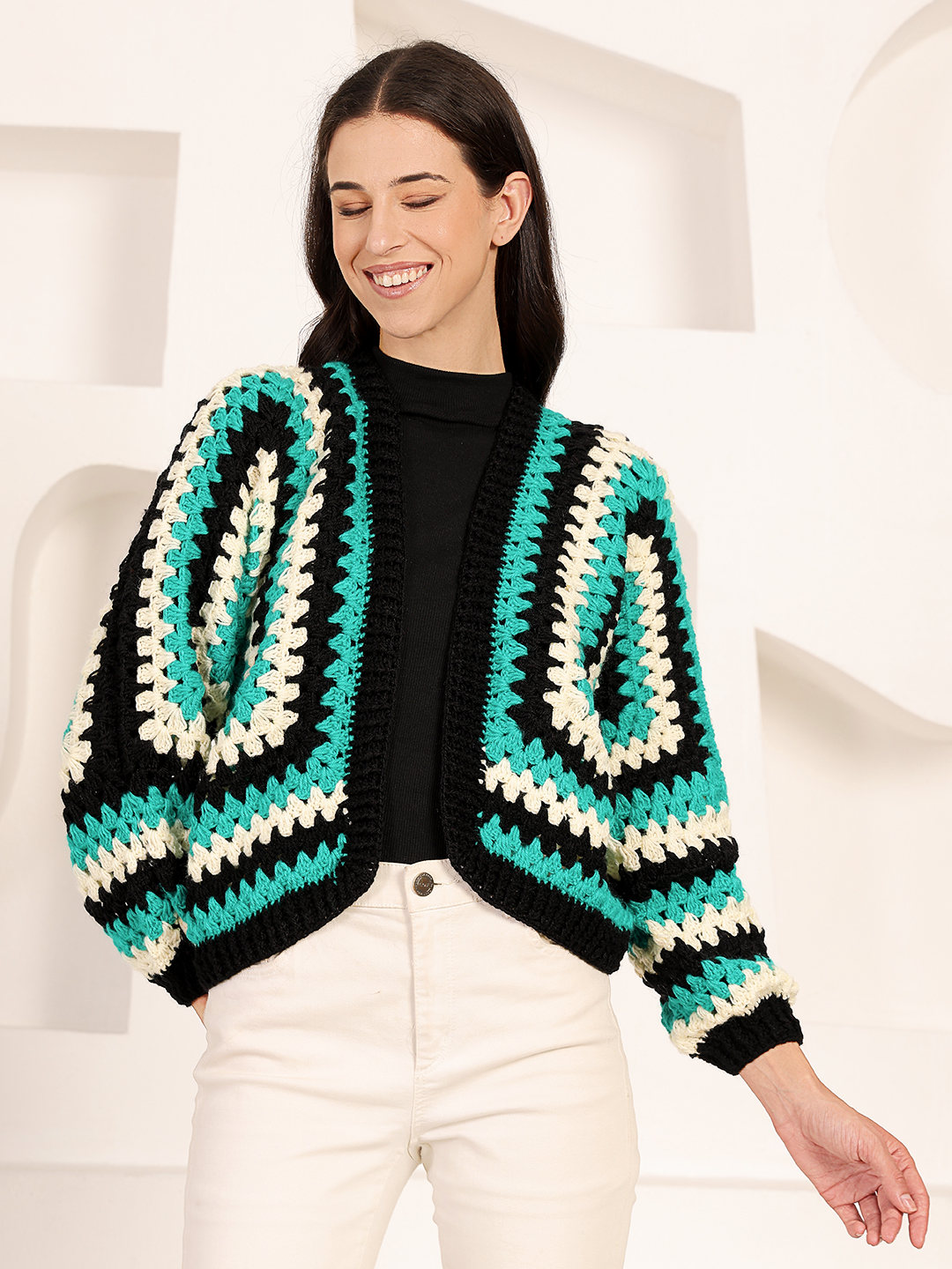 Hexagon Crochet Cardigan - Green