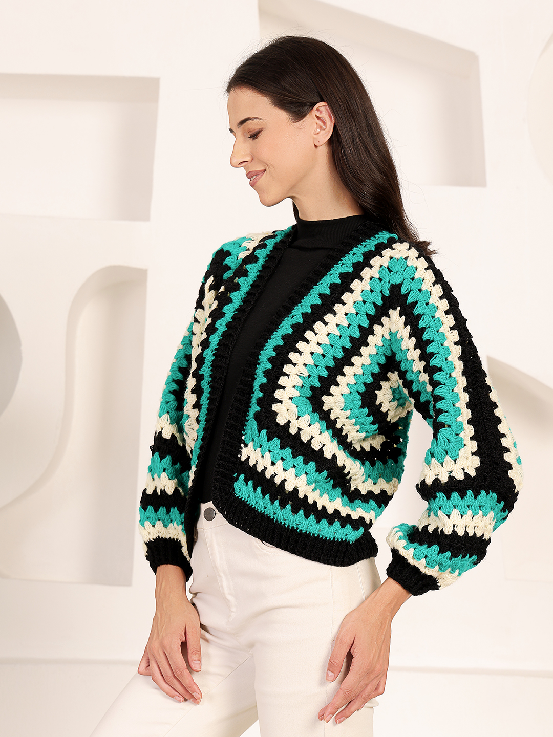 Hexagon Crochet Cardigan - Green