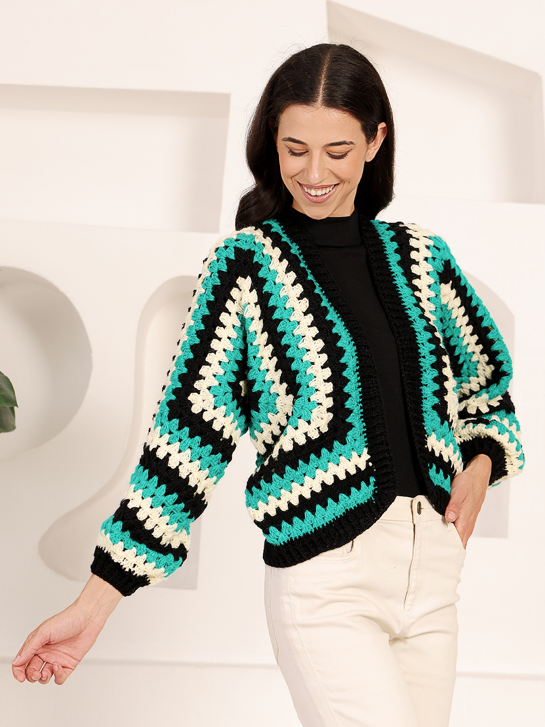 Hexagon Crochet Cardigan - Green