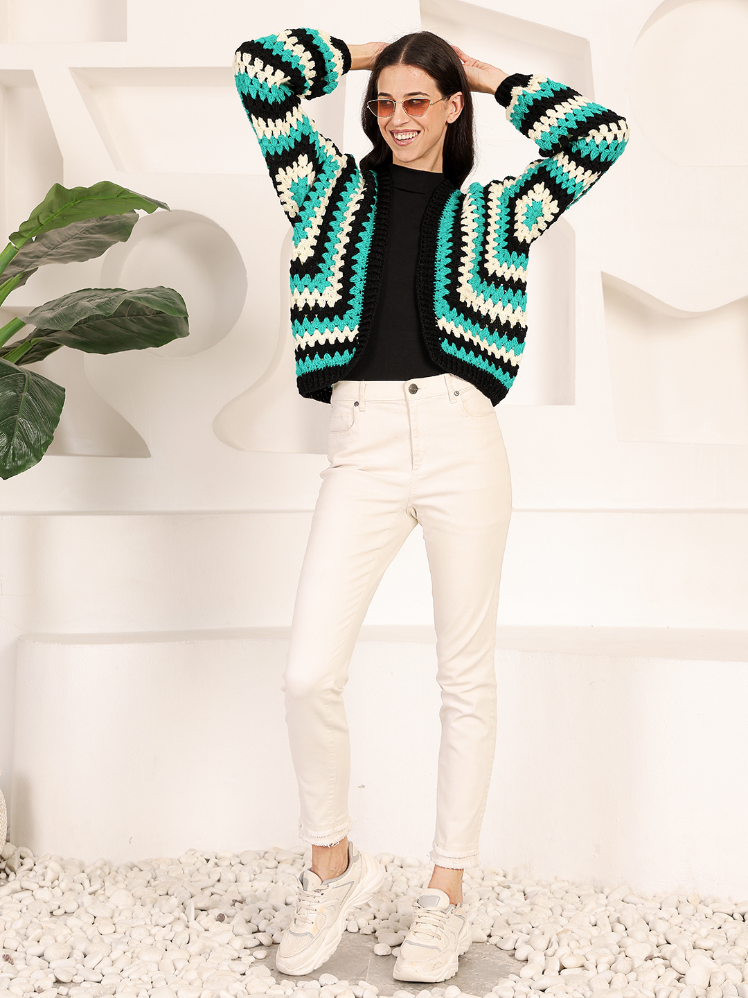 Hexagon Crochet Cardigan - Green