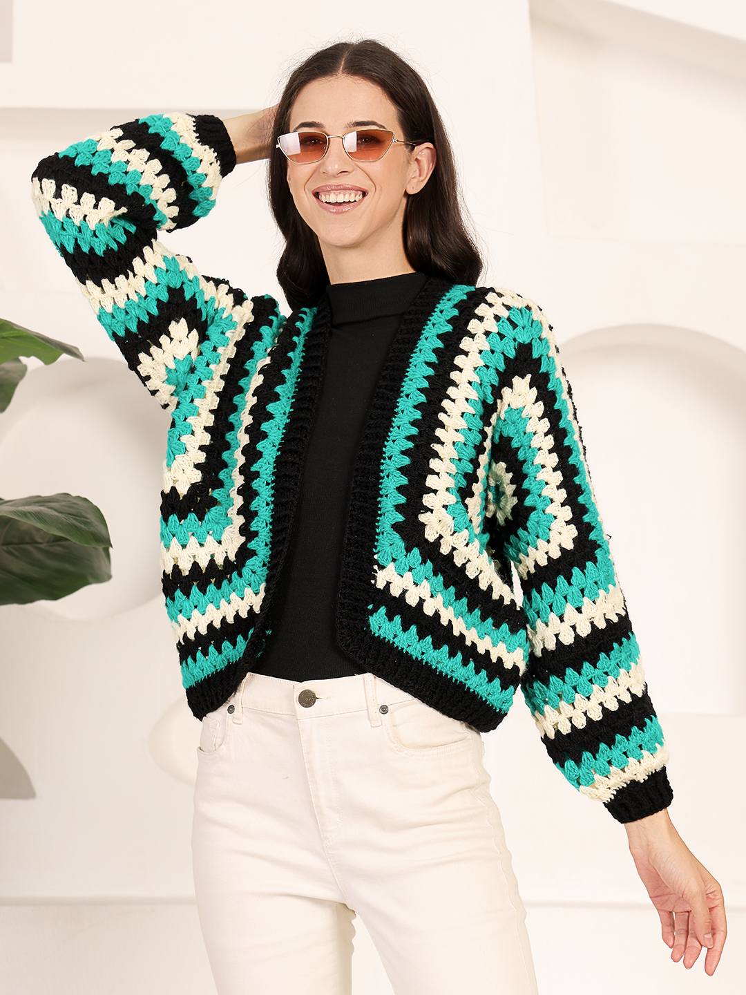 Hexagon Crochet Cardigan - Green