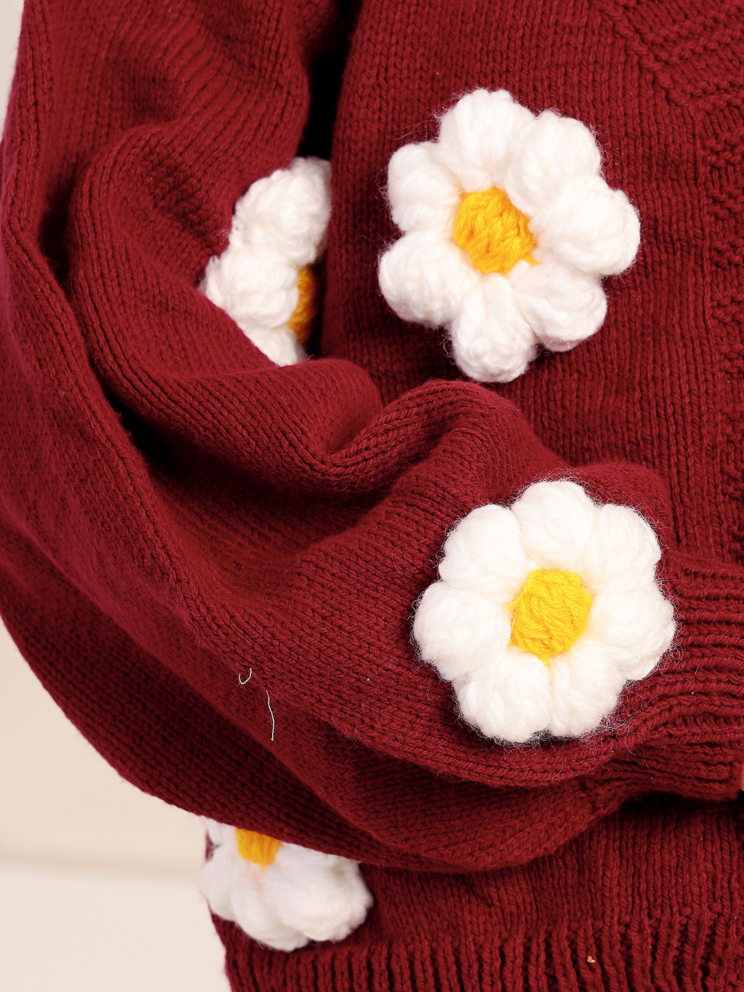 Velvery Daisy Floral Cardigan - Maroon