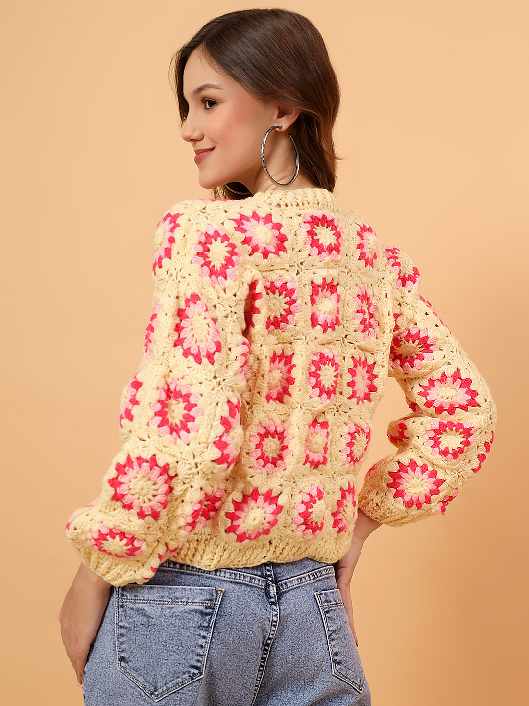 Velvery Crochet Granny Square Cardigan - Yellow
