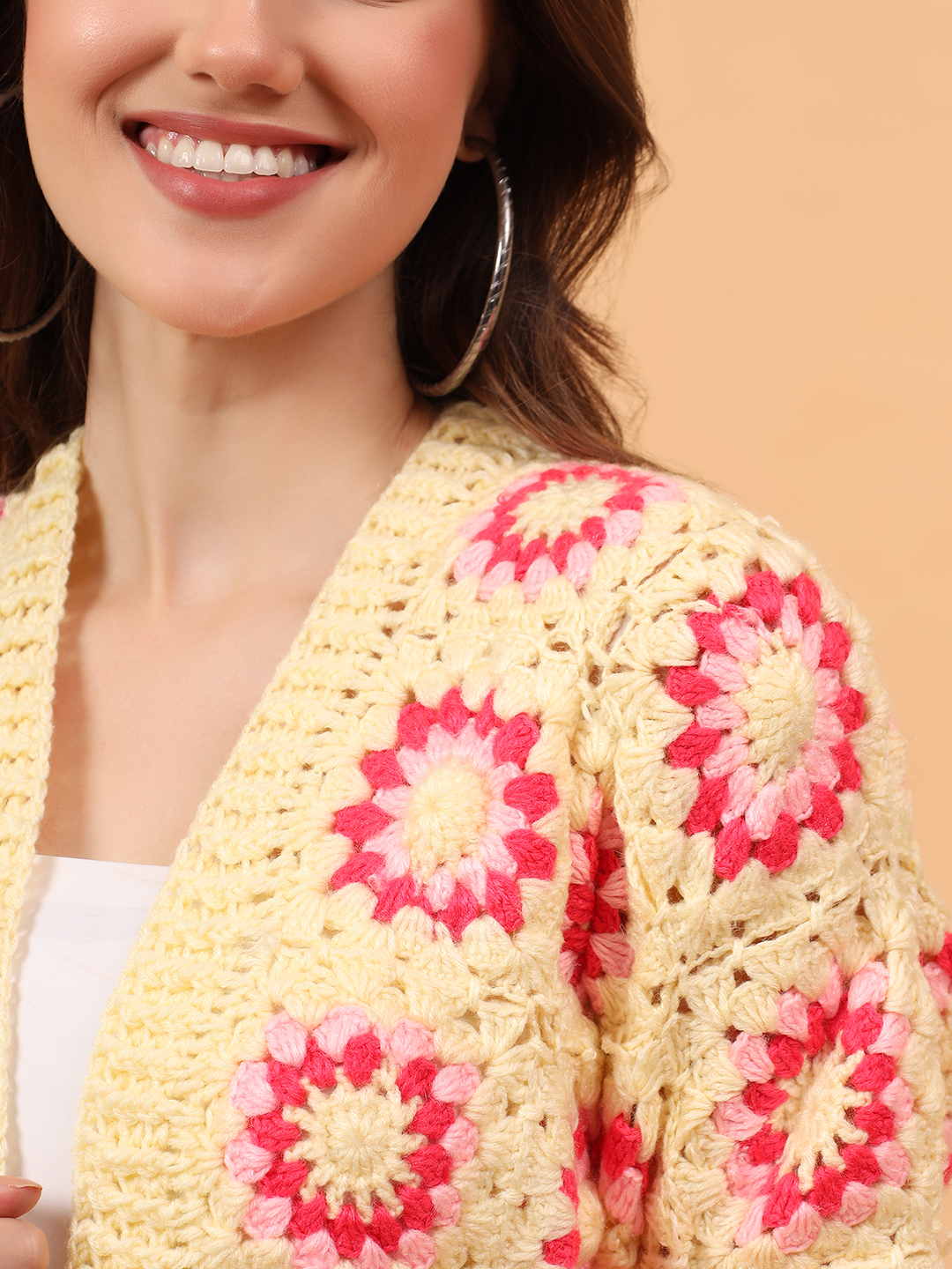 Velvery Crochet Granny Square Cardigan - Yellow