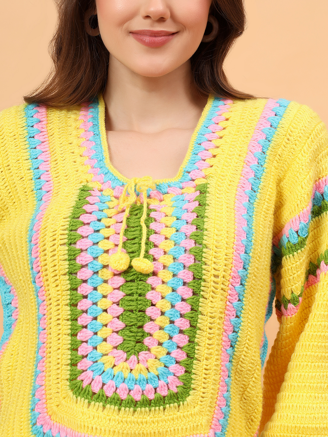 Velvery Colorful Striped Accents Sweater - Yellow