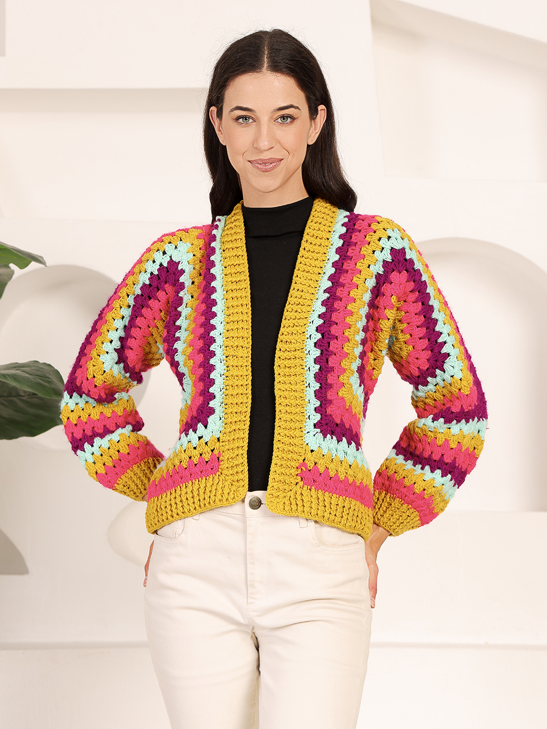 Velvery Self Design Front Openable Cardigan - Multicolor