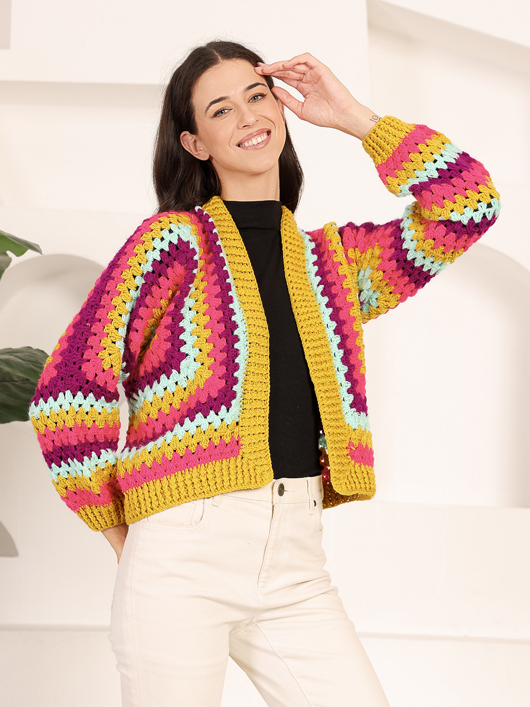 Velvery Self Design Front Openable Cardigan - Multicolor