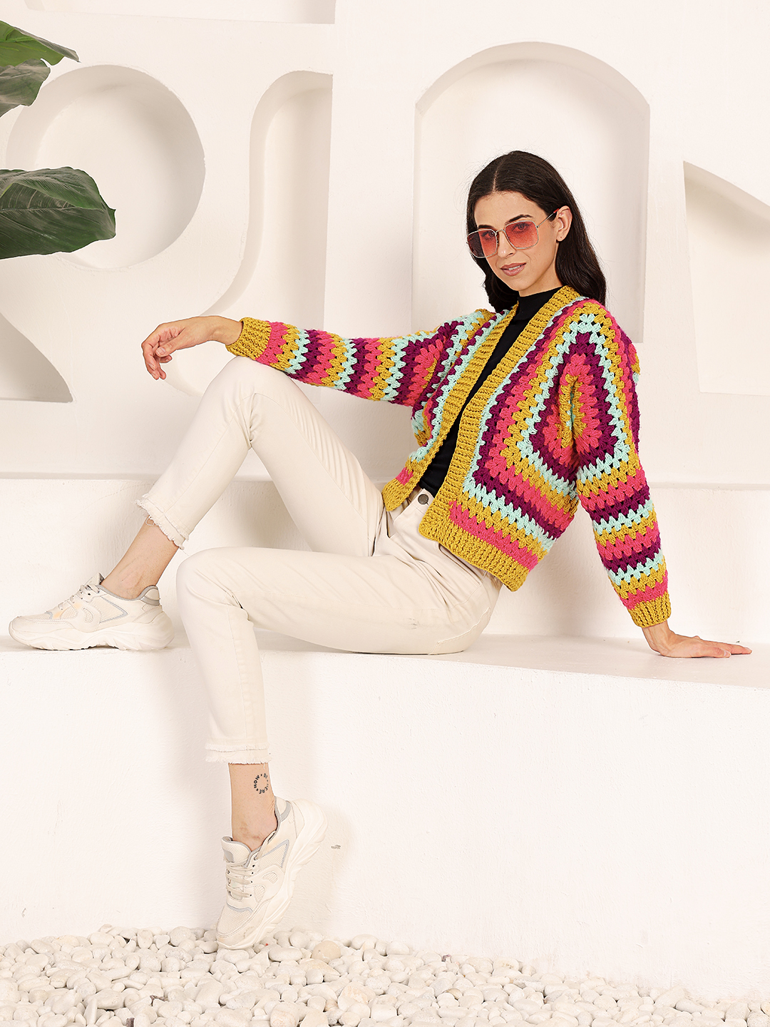 Velvery Self Design Front Openable Cardigan - Multicolor