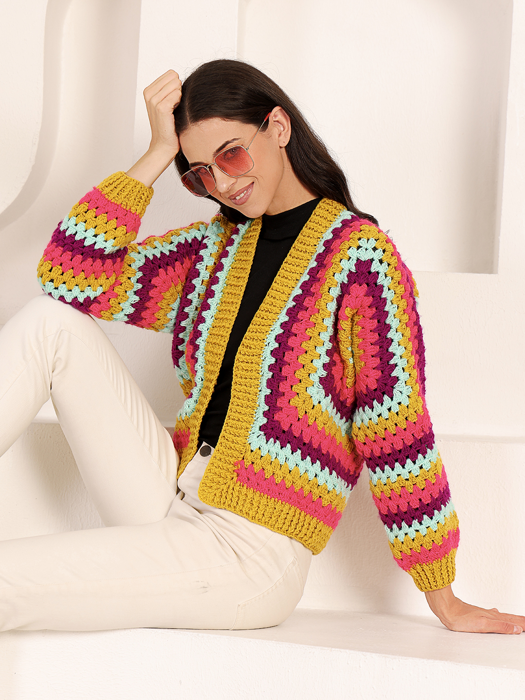 Velvery Self Design Front Openable Cardigan - Multicolor
