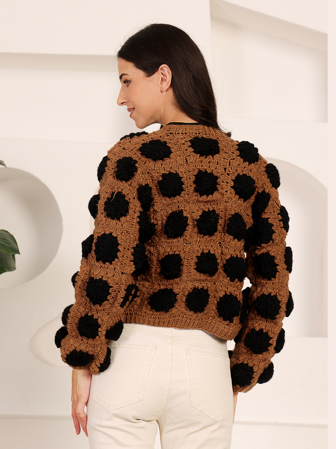 Velvery Black Floral Cardigan - Brown