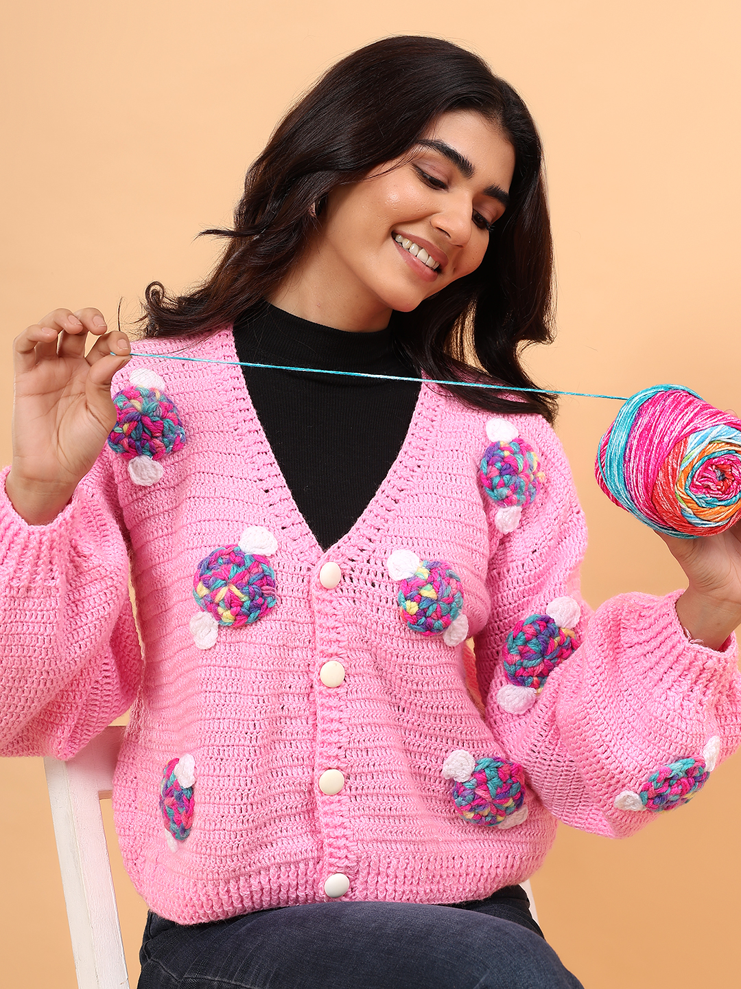 Velvery Candy Applique Cardigan - Pink
