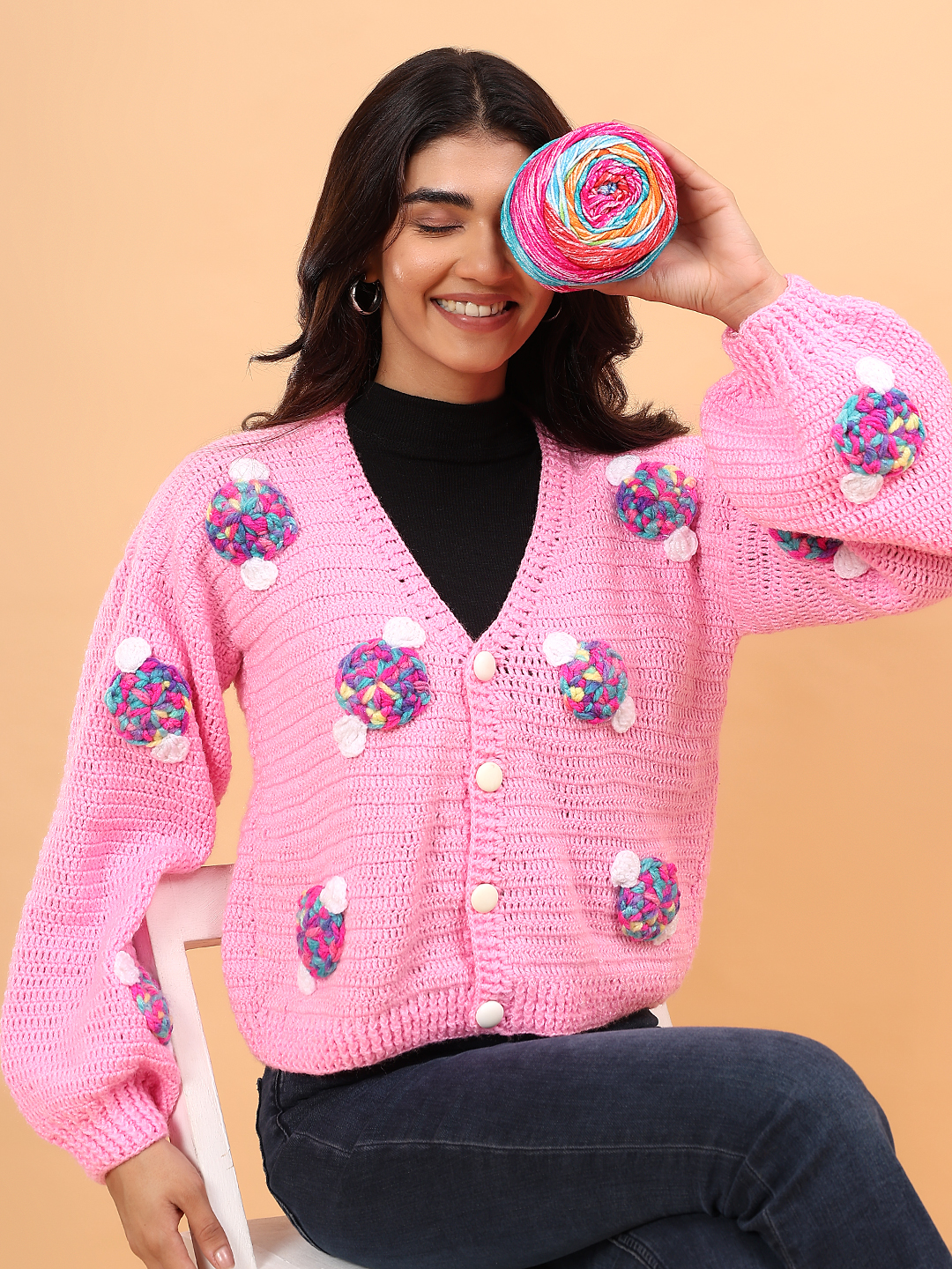 Velvery Candy Applique Cardigan - Pink