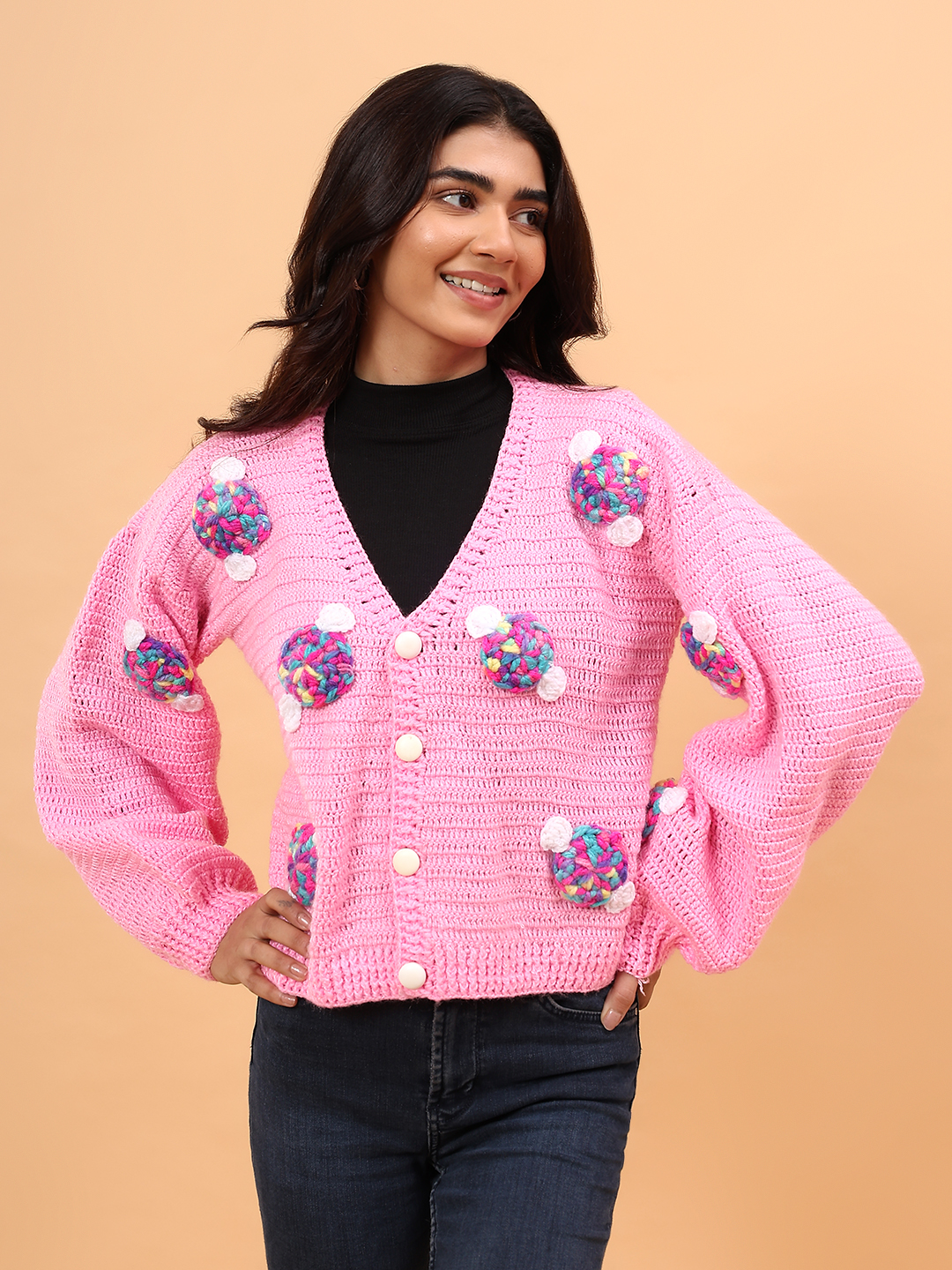 Velvery Candy Applique Cardigan - Pink