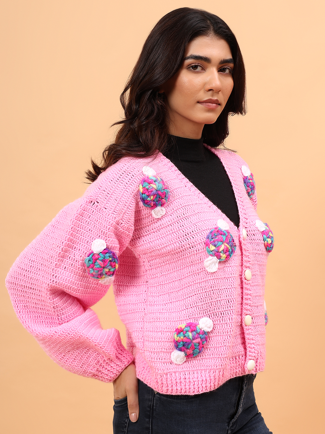 Velvery Candy Applique Cardigan - Pink