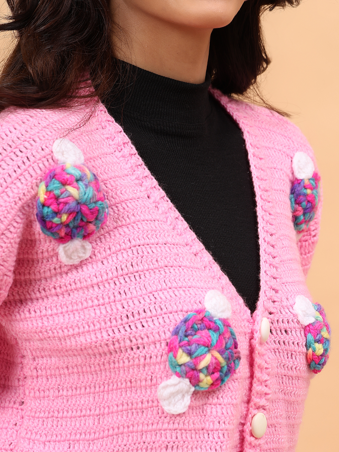 Velvery Candy Applique Cardigan - Pink