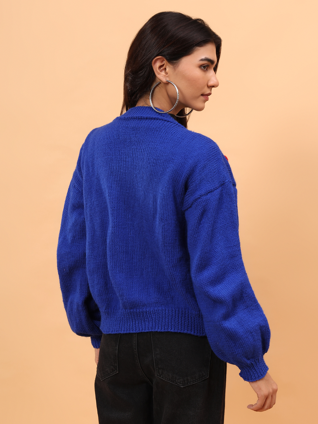 Velvery Floral Applique Cardigan - Blue