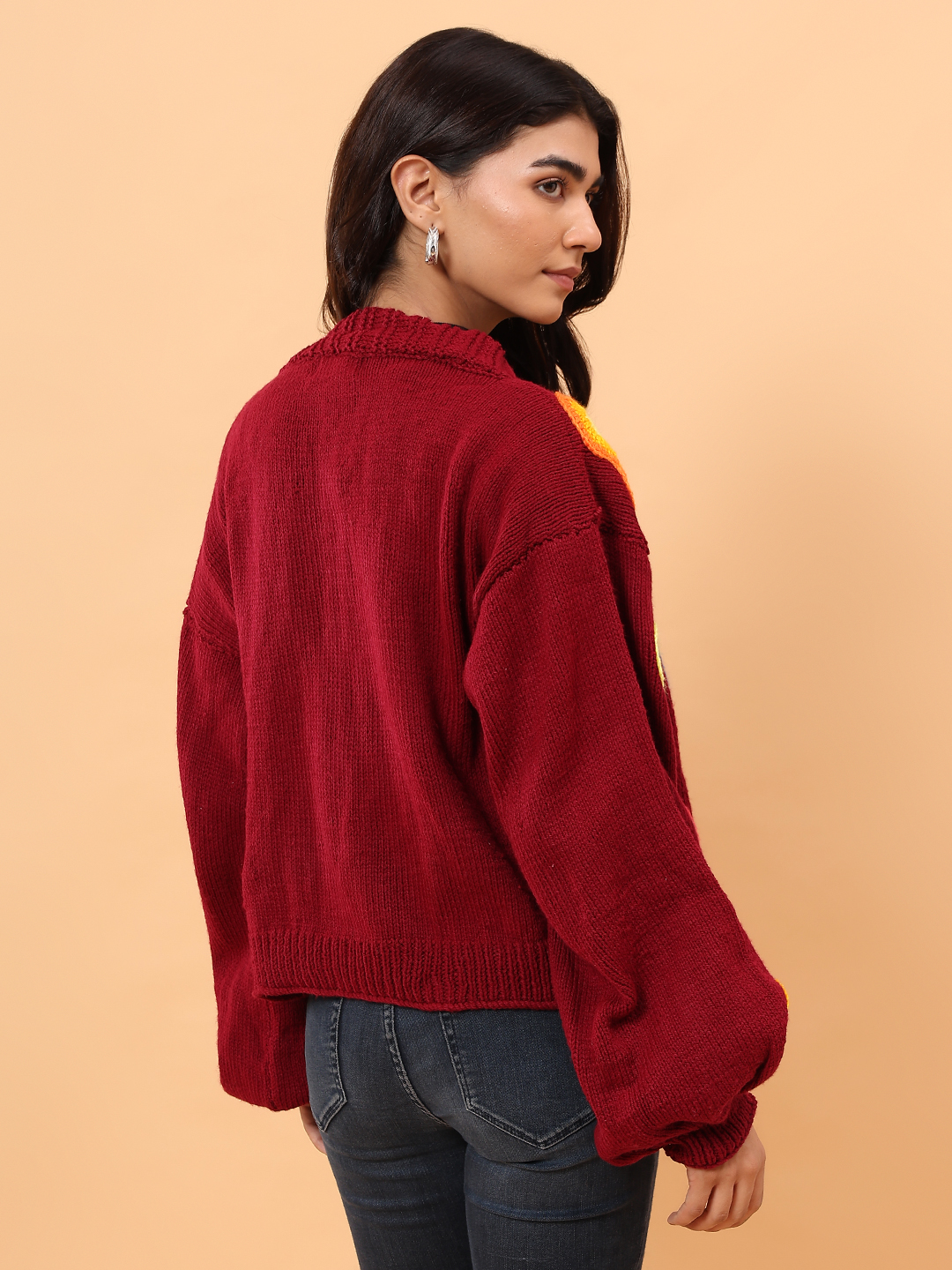 Velvery Heart Applique Cardigan - Maroon