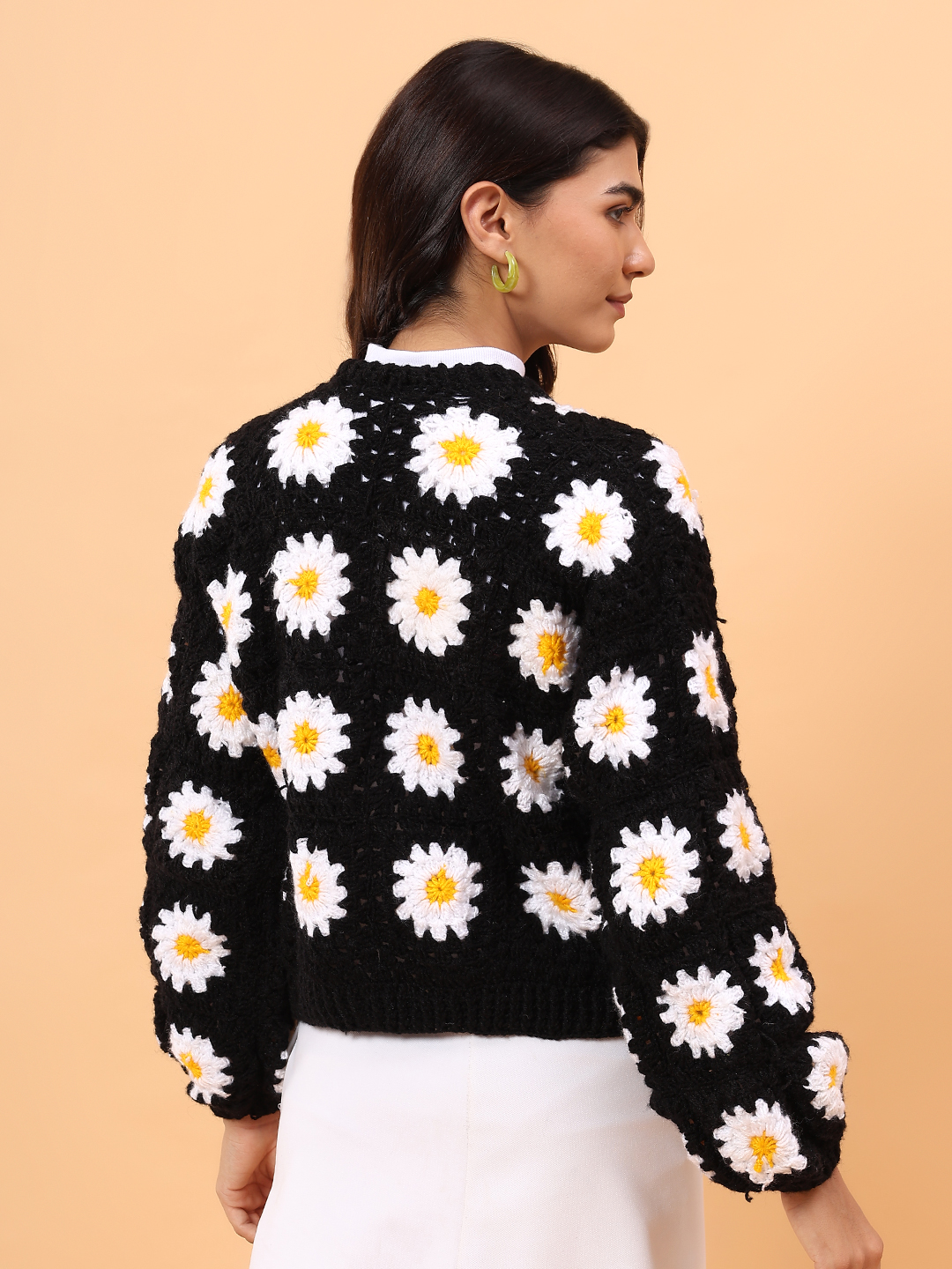 Velvery Floral Front Openable Cardigan - Black