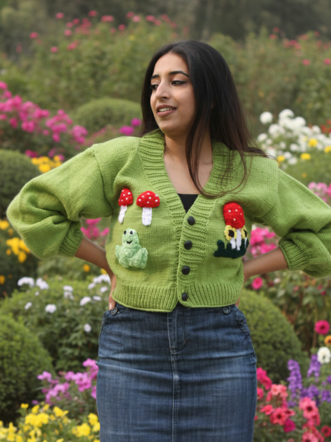 Velvery Appliques Cardigan - Green