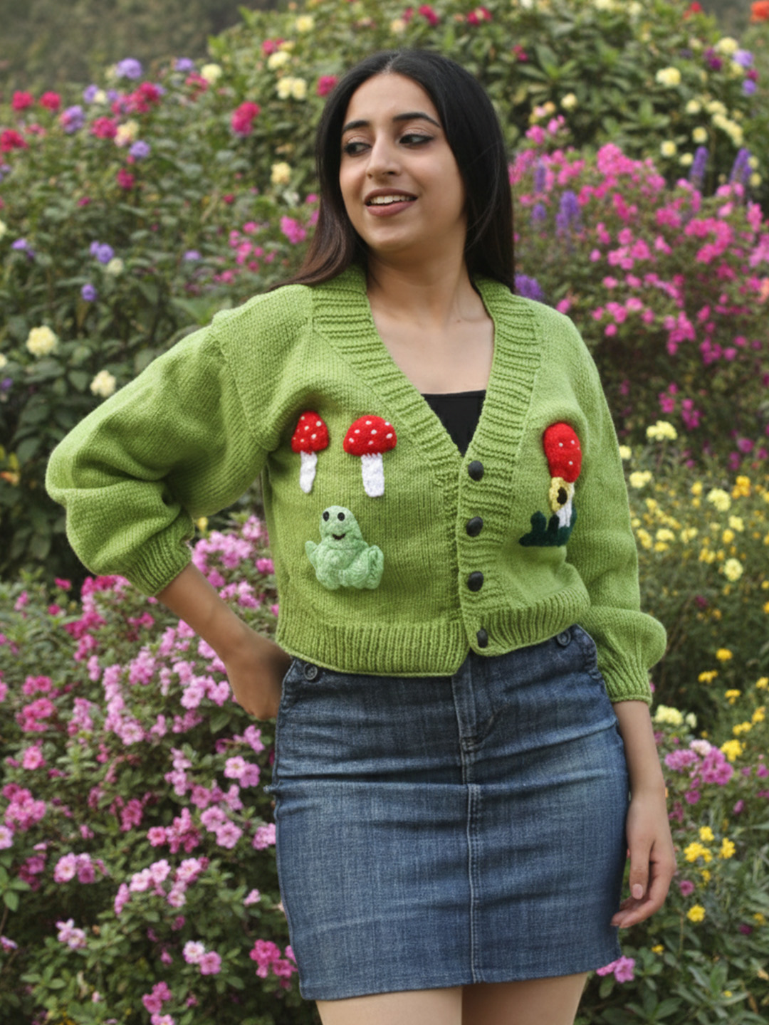 Velvery Appliques Cardigan - Green
