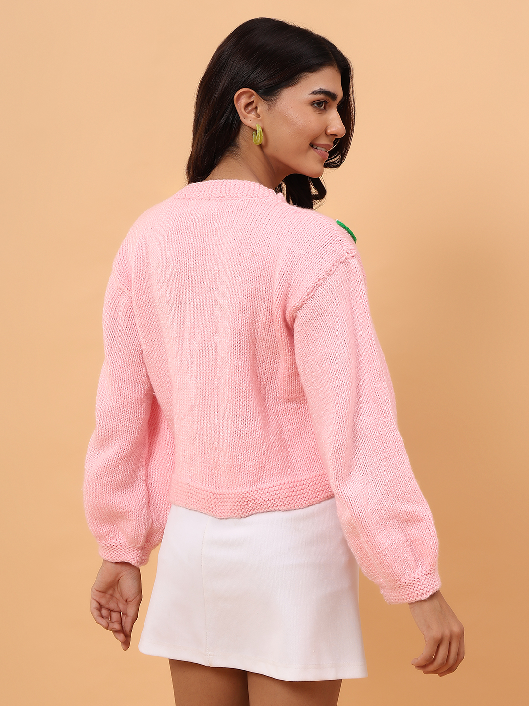 Handknitted Watermelon Applique Cardigan - Pink