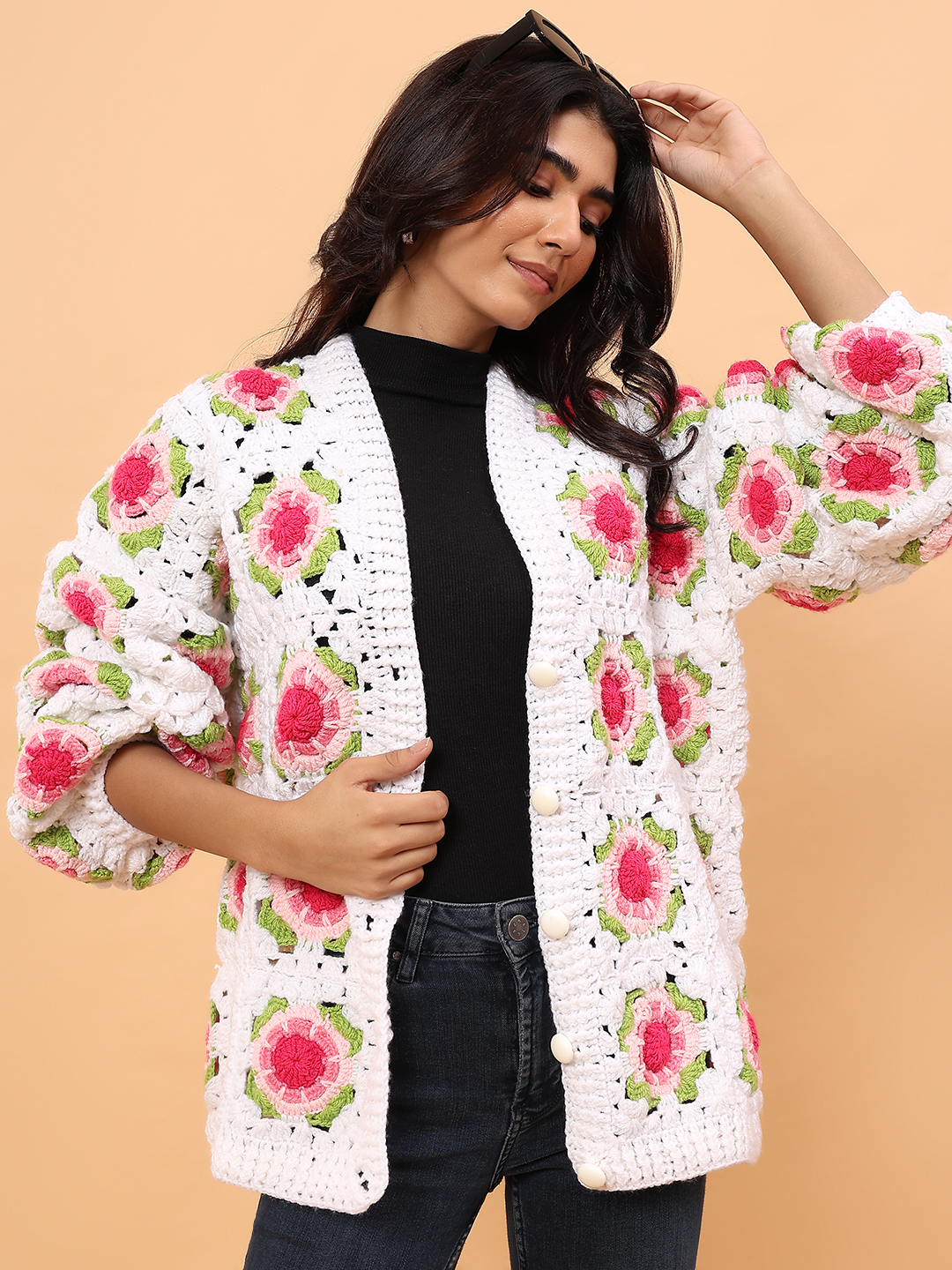 Velvery Rose Floral Sweater - White