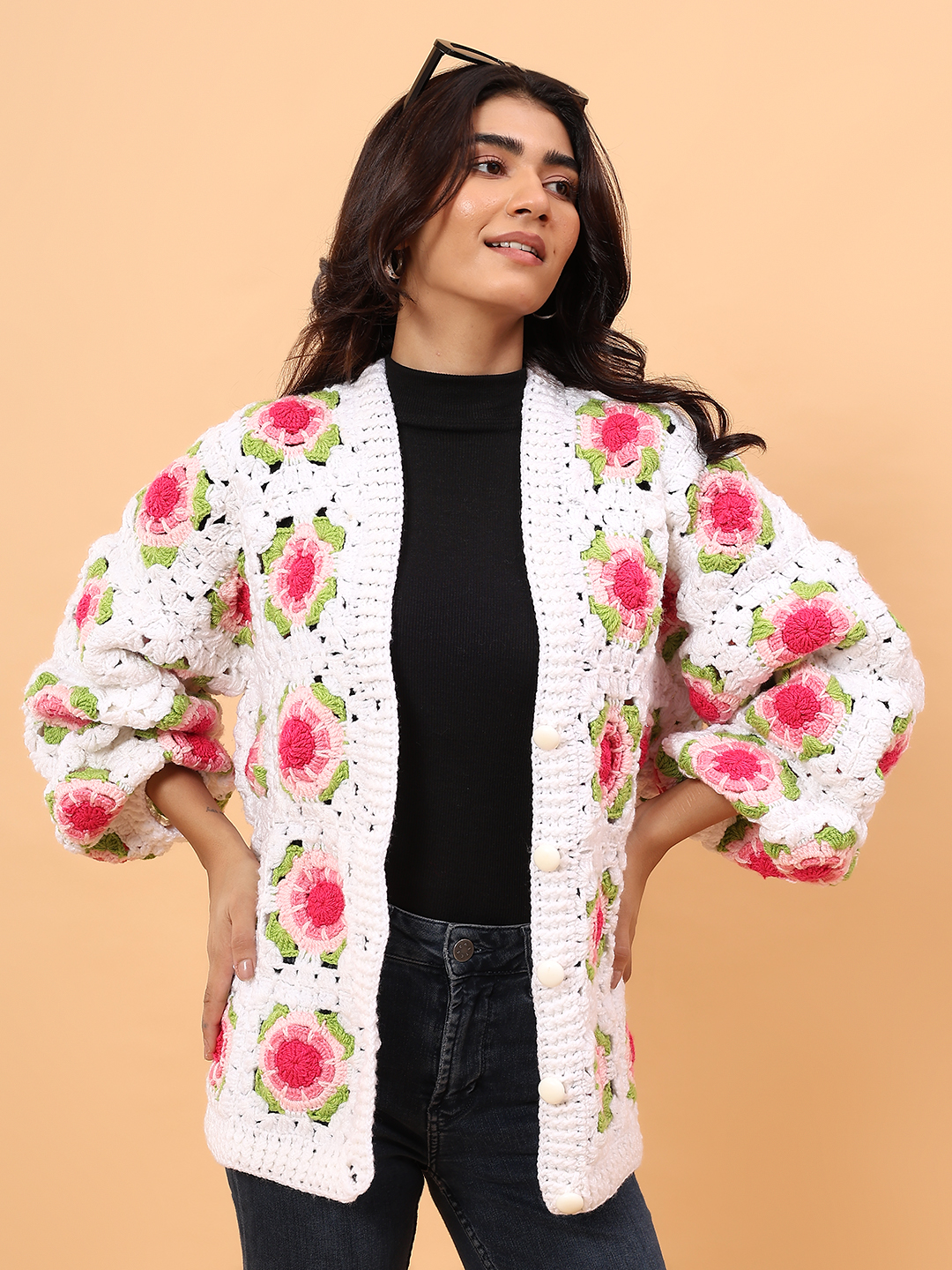 Velvery Rose Floral Sweater - White