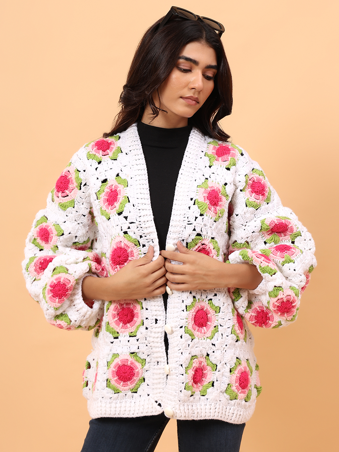 Velvery Rose Floral Sweater - White
