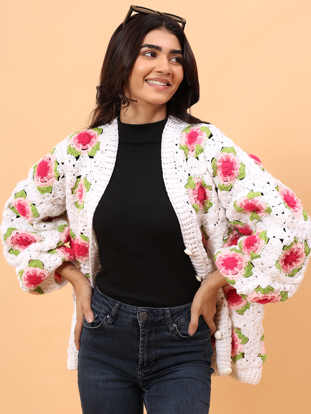 Velvery Rose Floral Sweater - White