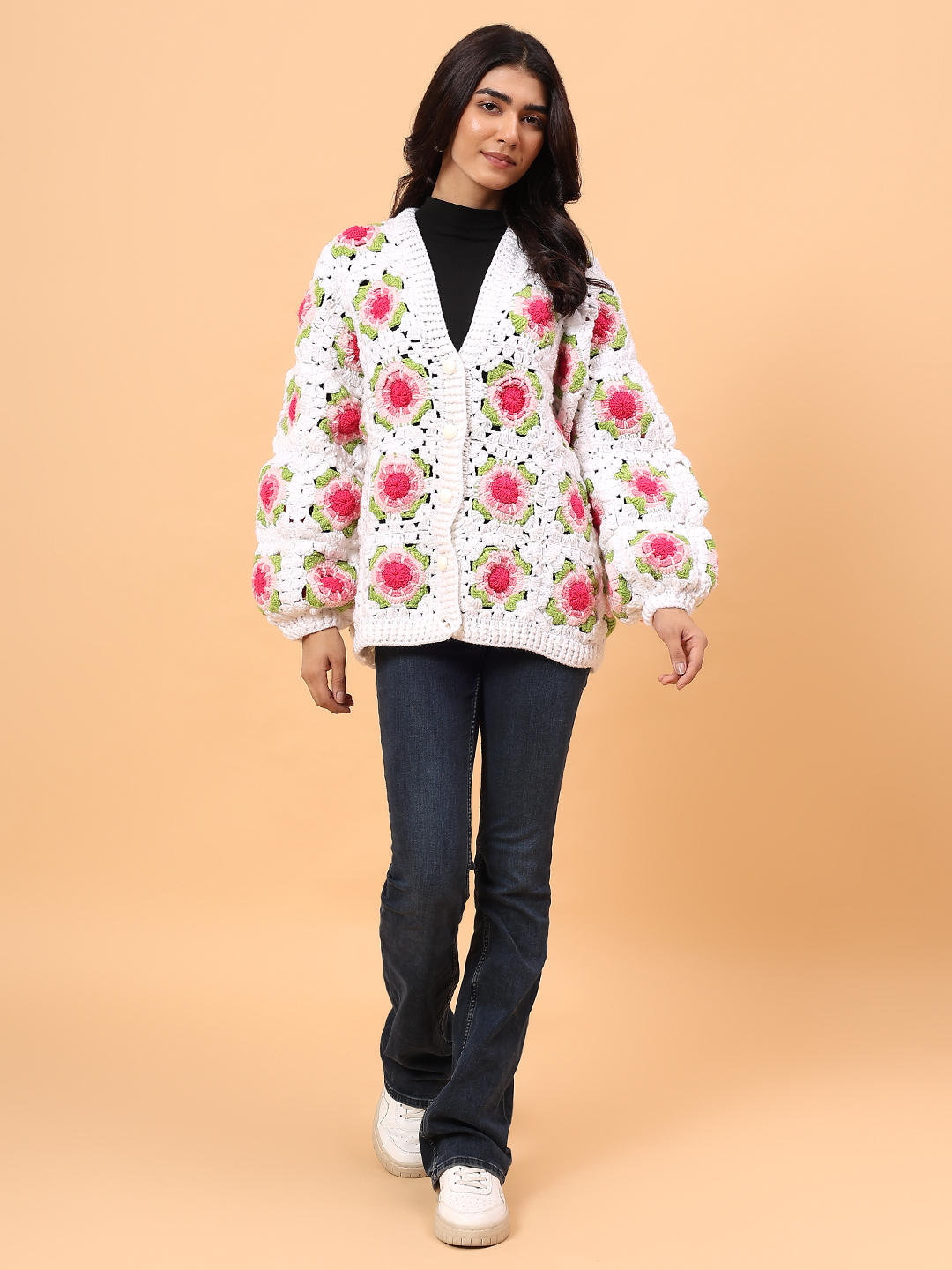 Velvery Rose Floral Sweater - White