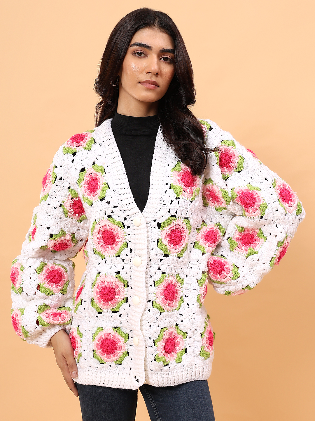 Velvery Rose Floral Sweater - White