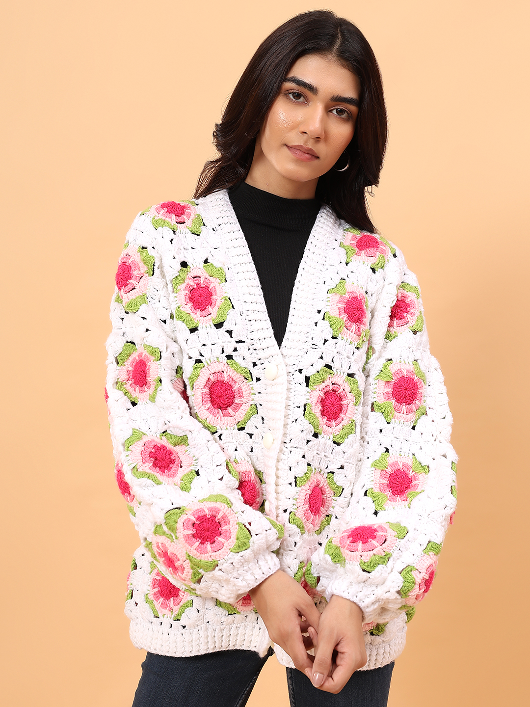 Velvery Rose Floral Sweater - White
