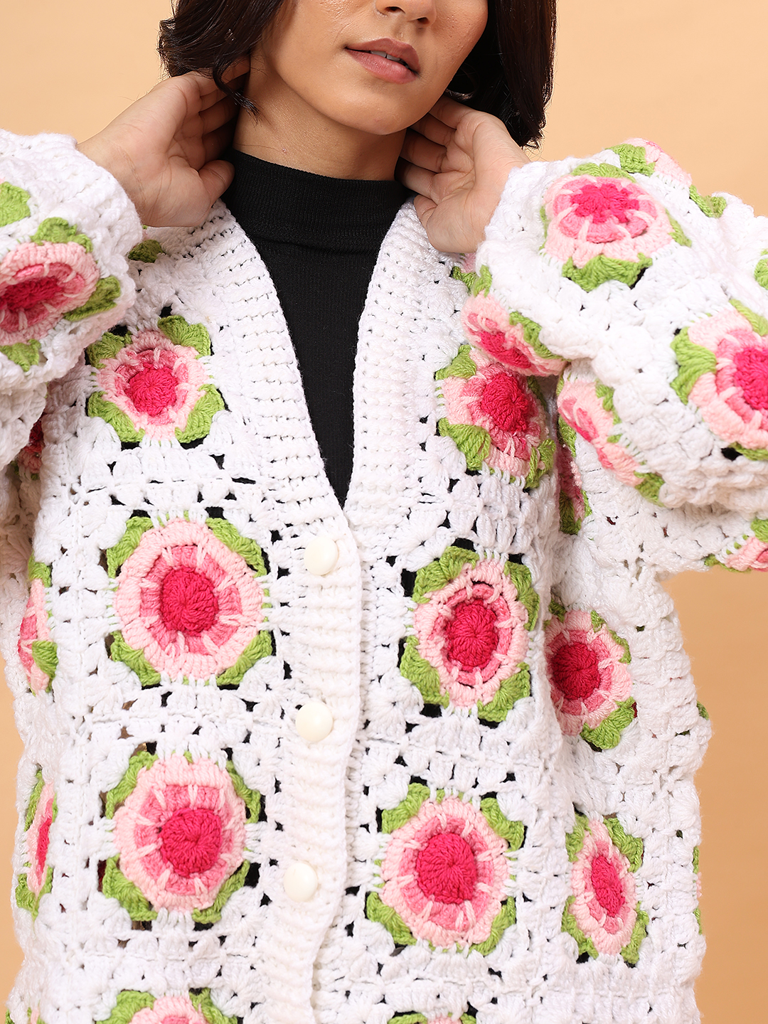 Velvery Rose Floral Sweater - White