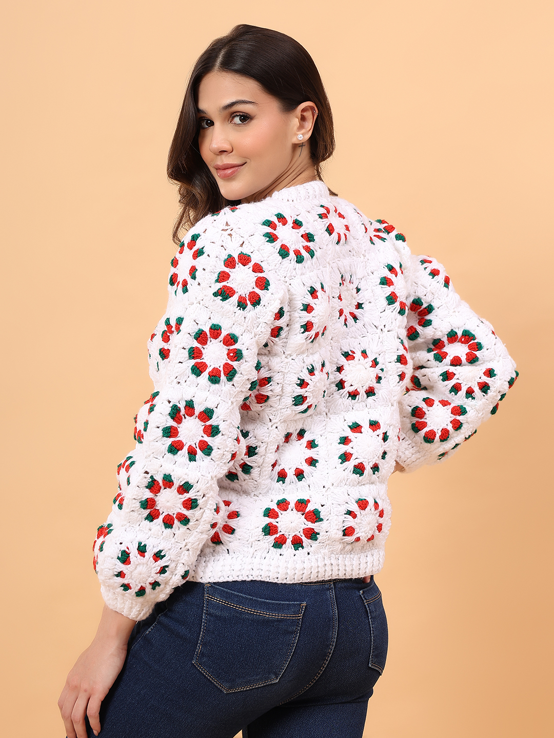 Velvery Self Design Sweater - White